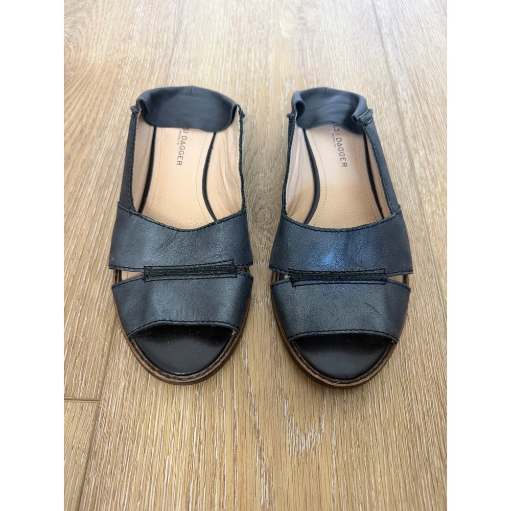 Kelsi Dagger Brooklyn Black Leather Peep Toe Flats Collapsible Heel C408LD 7.5